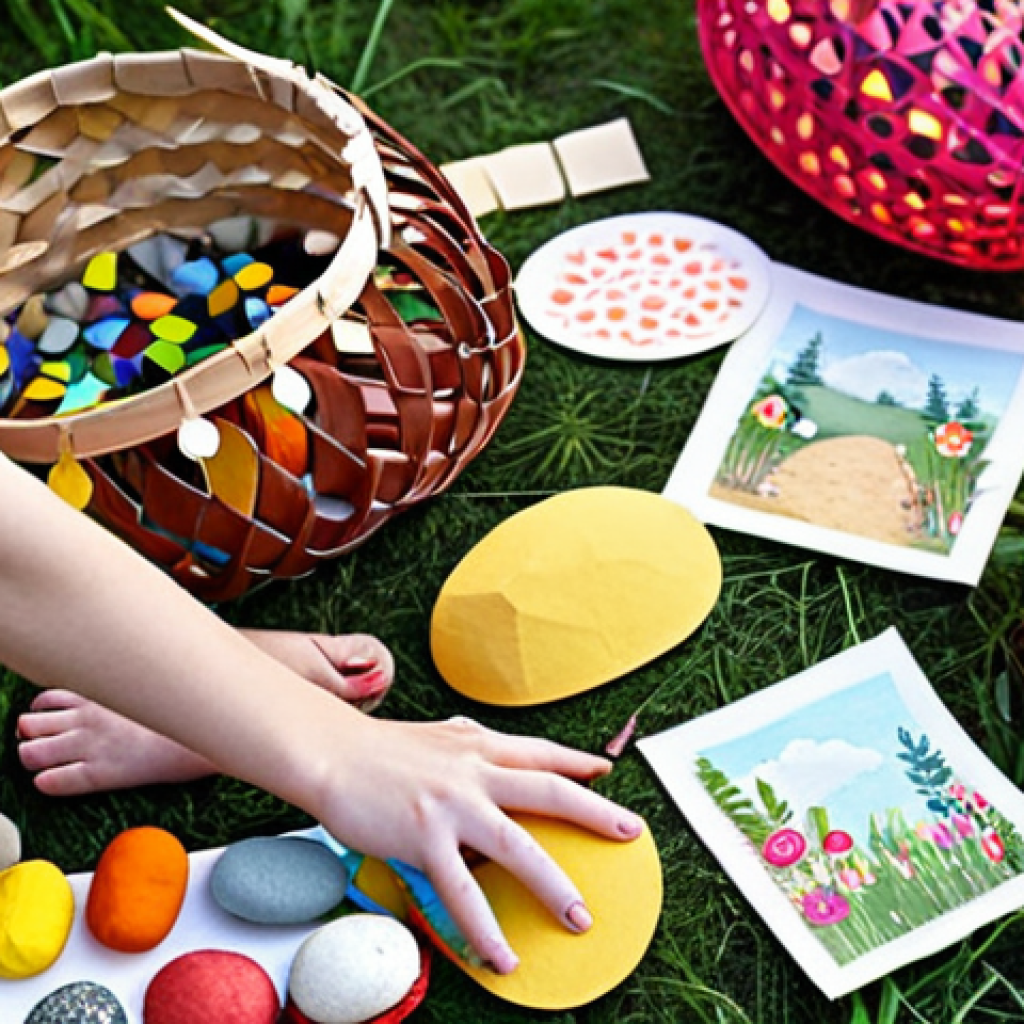 **

"A vibrant picnic scene featuring people crafting decorations by hand. Focus on elements like handmade flower crowns, painted pebbles, and paper lanterns. The atmosphere should be warm and inviting, with a focus on DIY and creativity in nature."

**