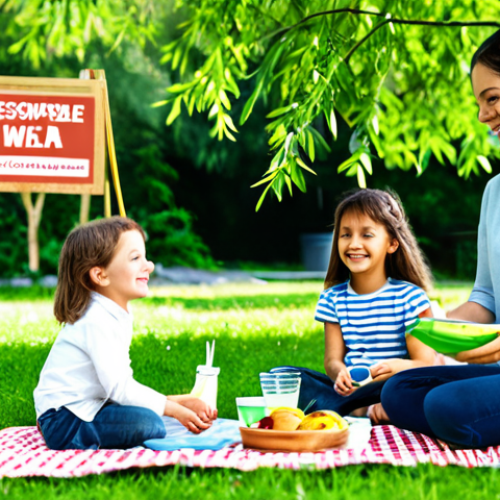 Home 6 이색피크닉 소풍이 끝난 후 정리 팁 - Eco-conscious Picnic Setup**
"A beautifully arranged picnic scene in a lush green park, fully cloth...