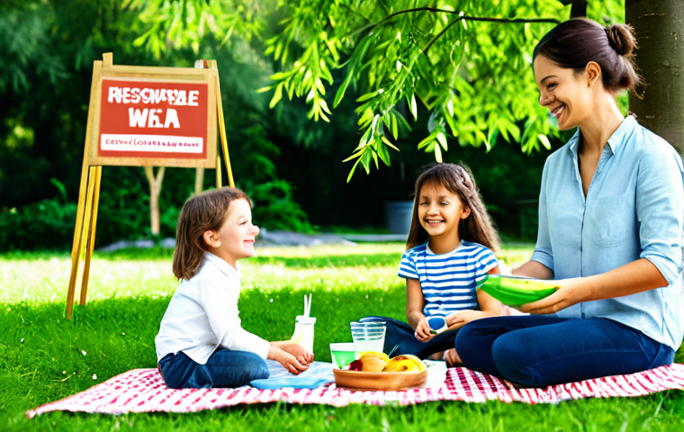 이색피크닉 소풍이 끝난 후 정리 팁 - Eco-conscious Picnic Setup**
"A beautifully arranged picnic scene in a lush green park, fully cloth...
